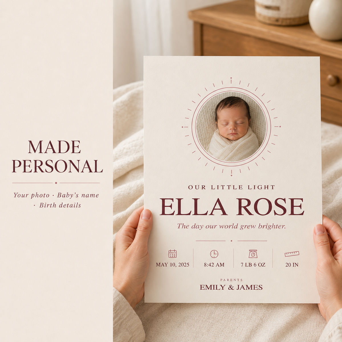 Personalized Baby Birth Details Print — Our Little Light